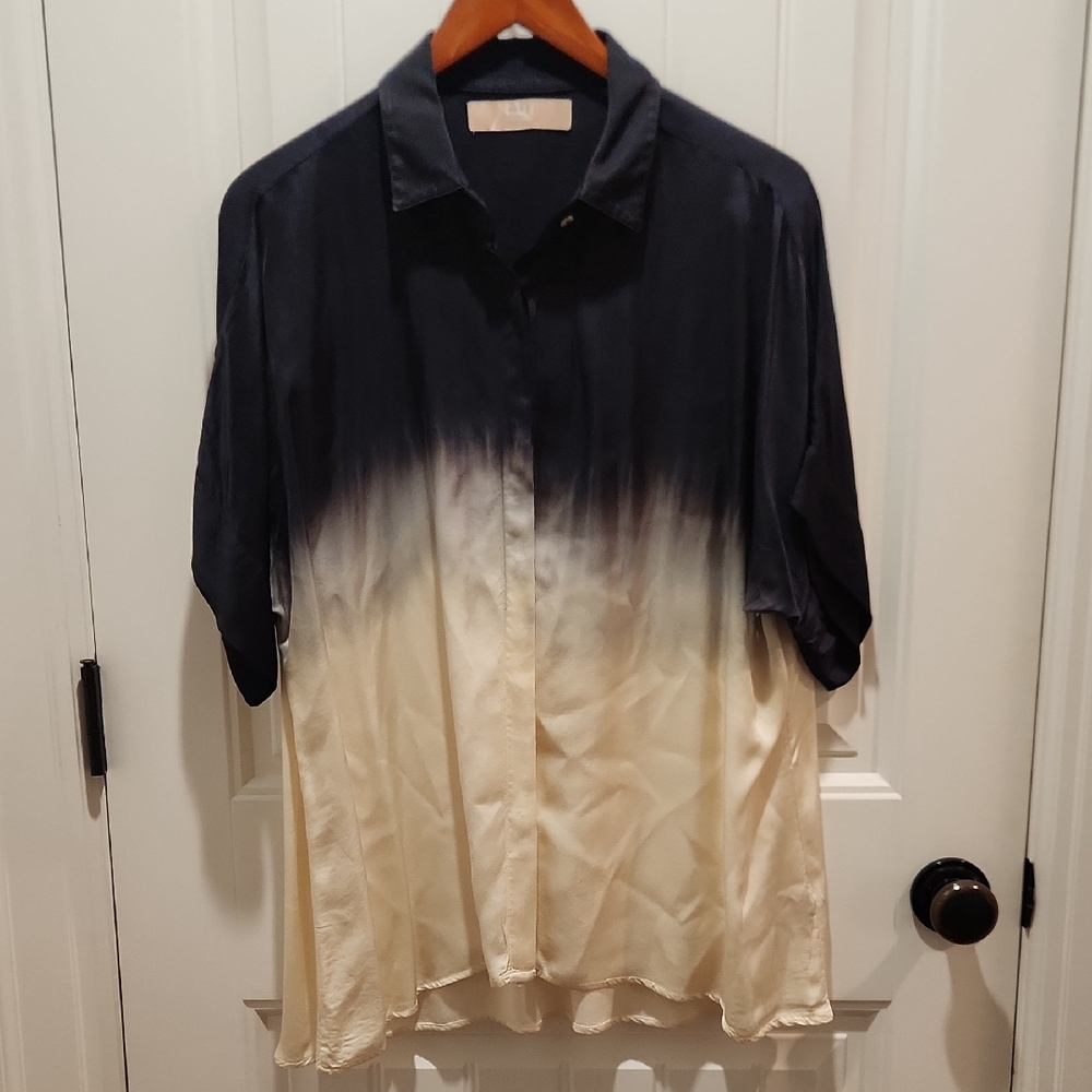 Navy and Cream Boxy Short Sleeve Blouse